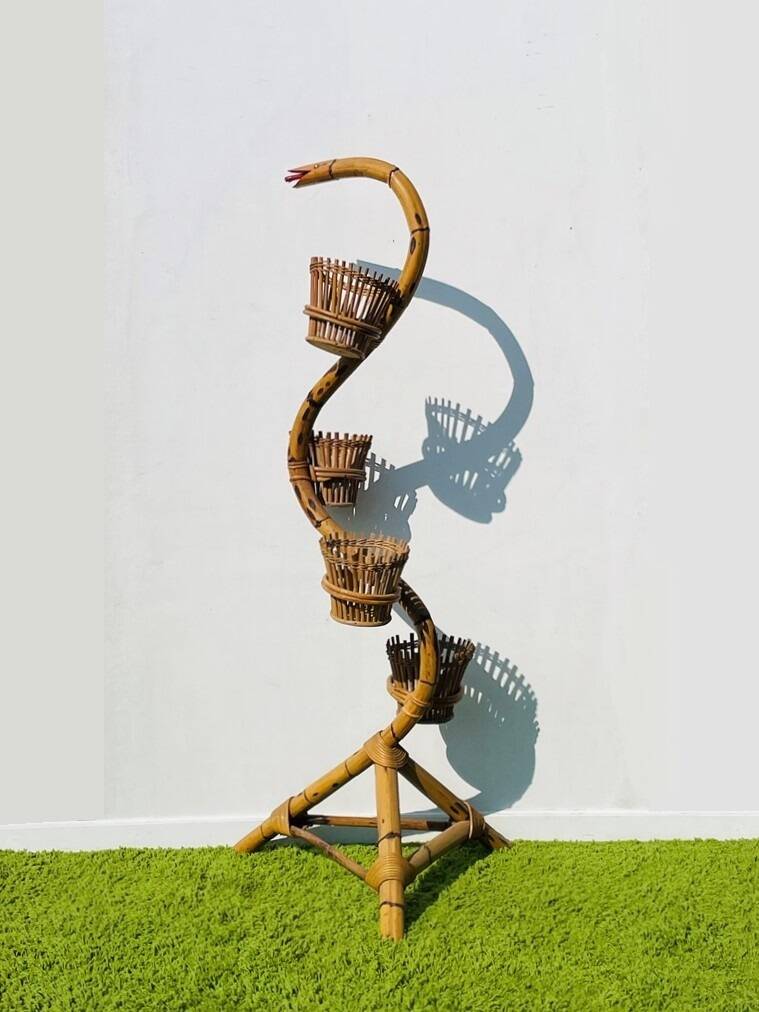 Bamboo snake plant holder. Vintage 50s.
