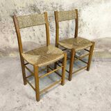 Pair of vintage wood and straw chairs