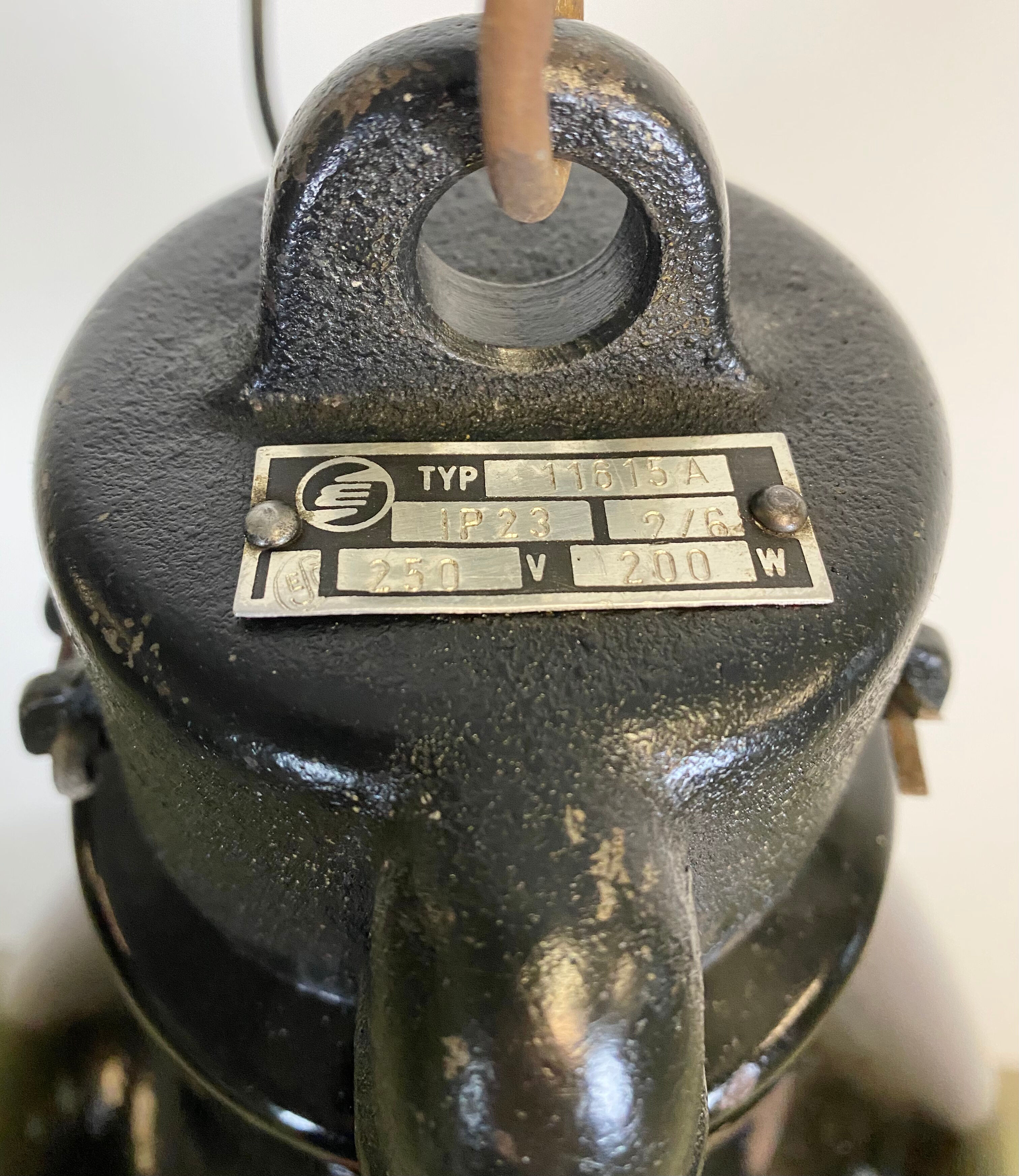 Industrial black enamel pendant light, 1930s