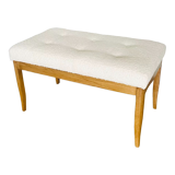Oak bench, white fabric