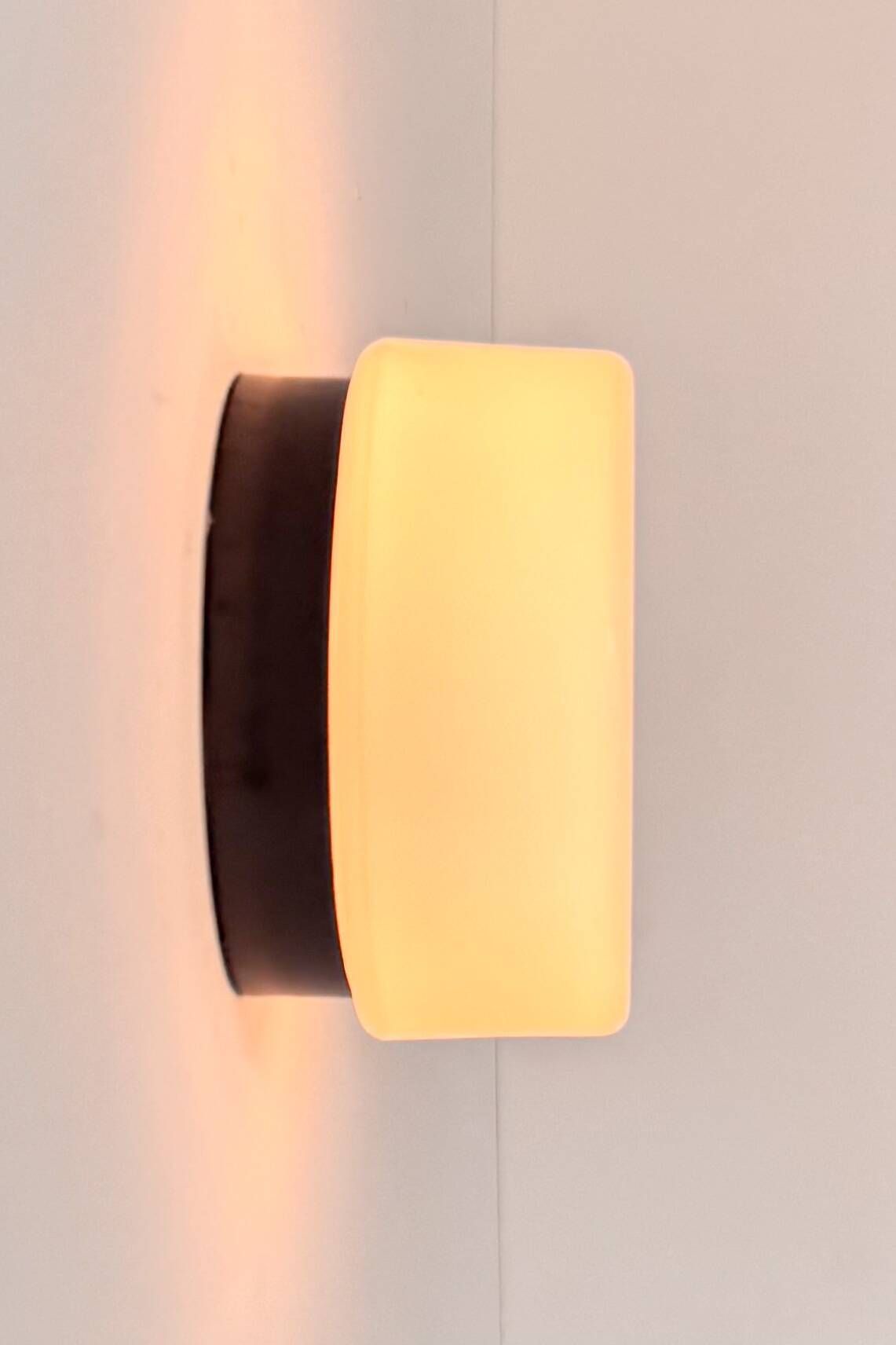 Vintage wall light in black Bakelite and opaline, France 1970.
