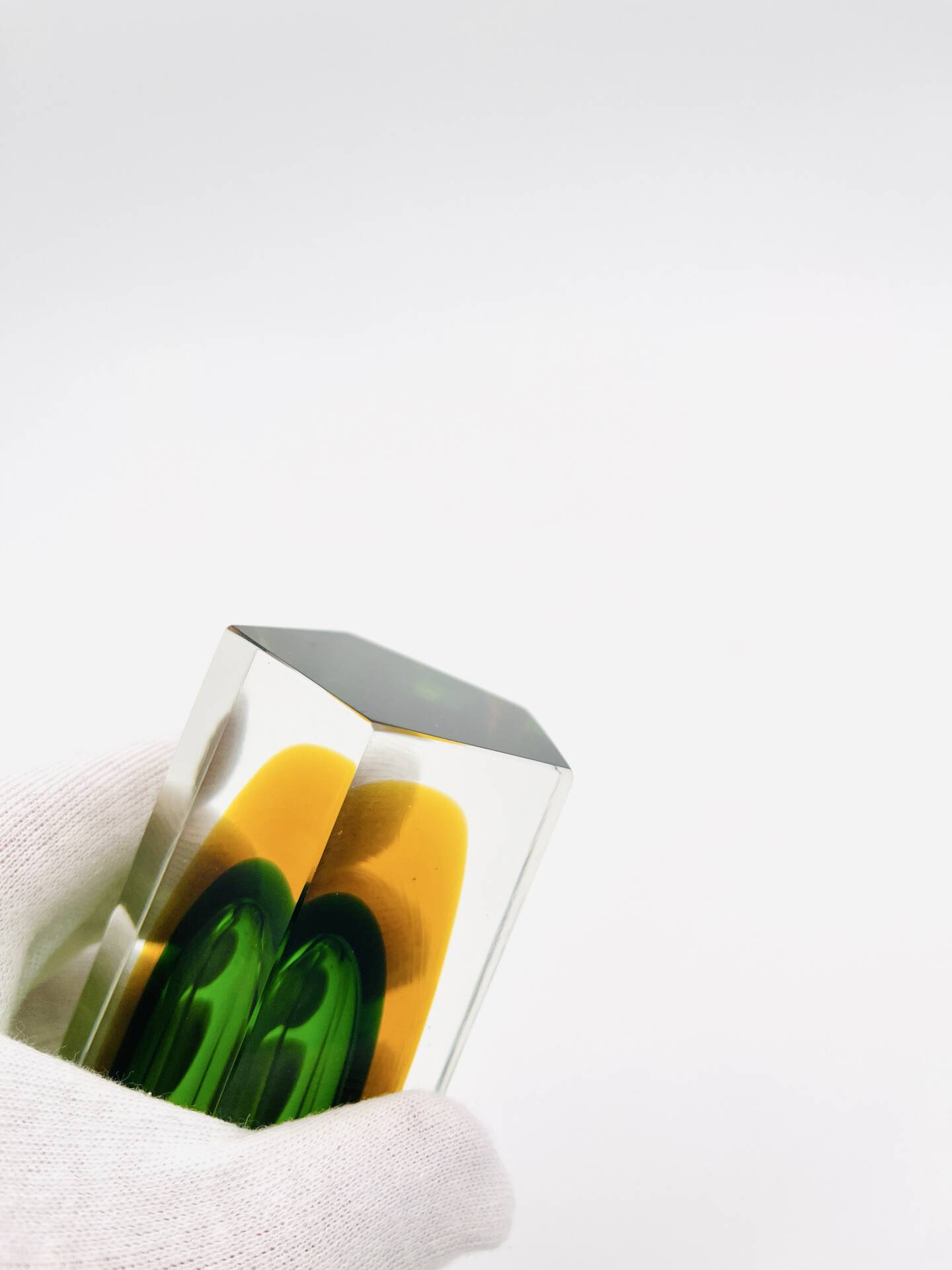 Vase Cesare Toso - Murano - Sommerso - Pentagonal vert et ambre