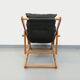 Vintage adjustable folding chaise longue armchair in pine and faux leather