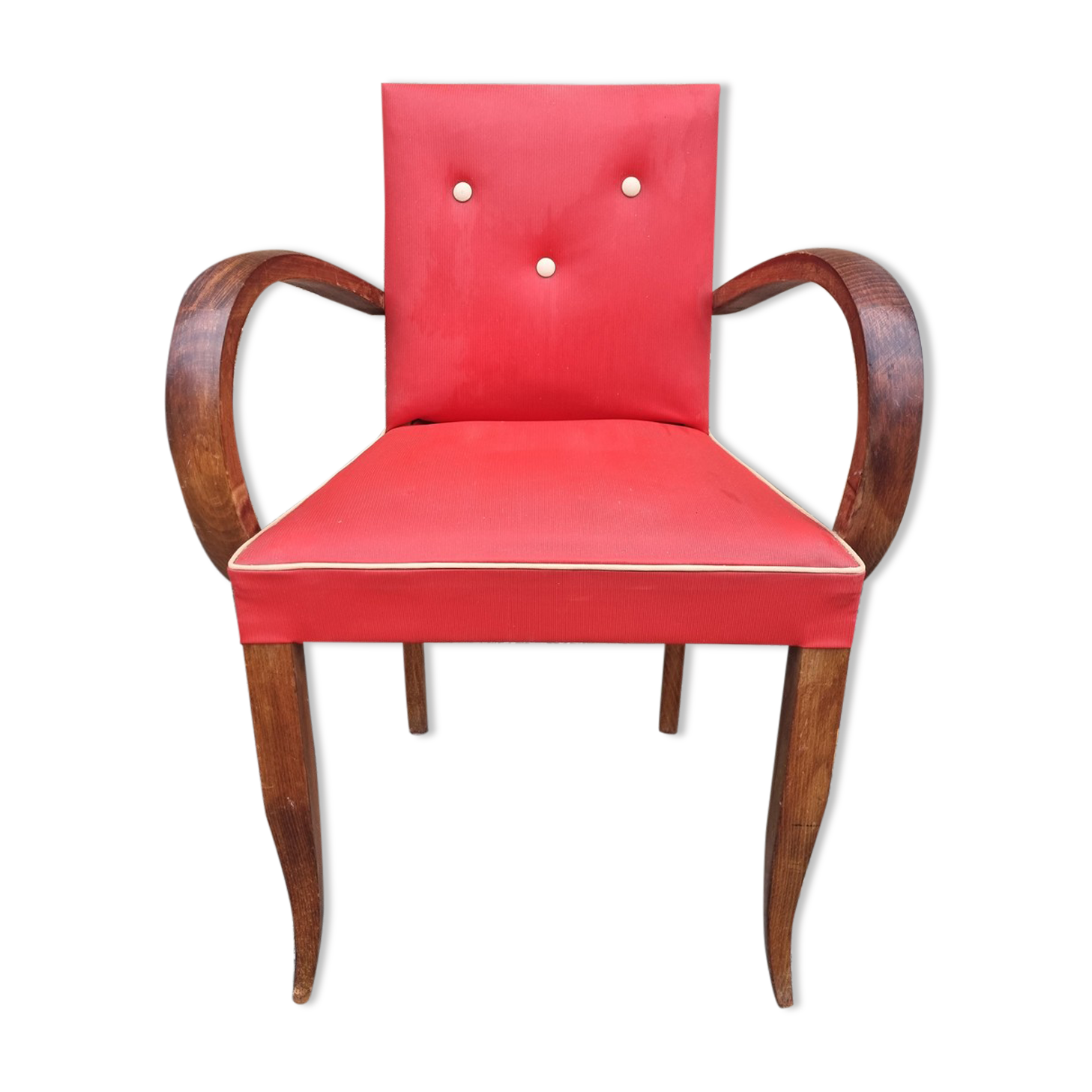 Red vintage bridge armchair, 40s