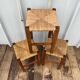 Série 3 Tabourets Anciens en Bois + Assise Paille Tressée Vintage