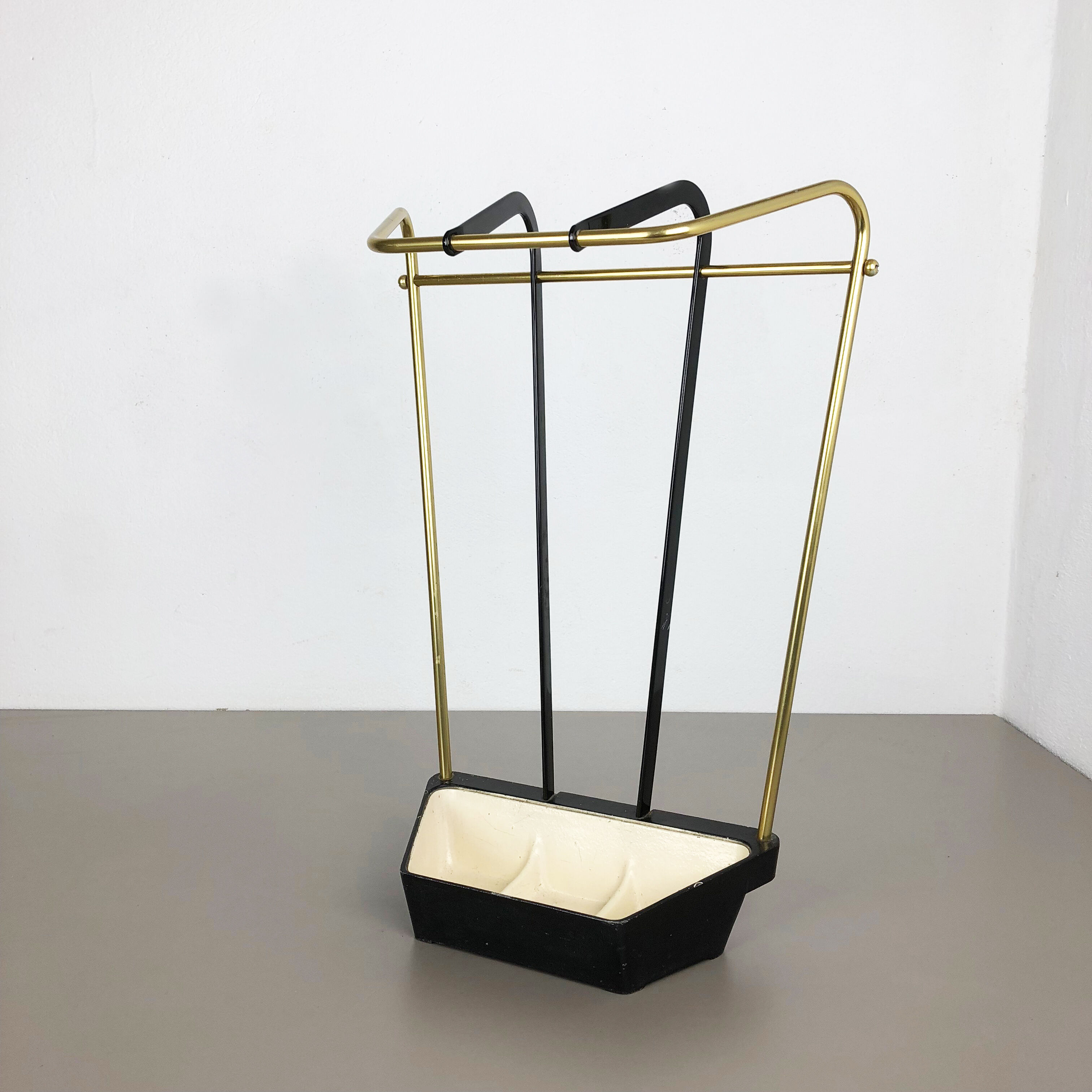 Original midcentury metal brass umbrella stand, Germany, 1950s