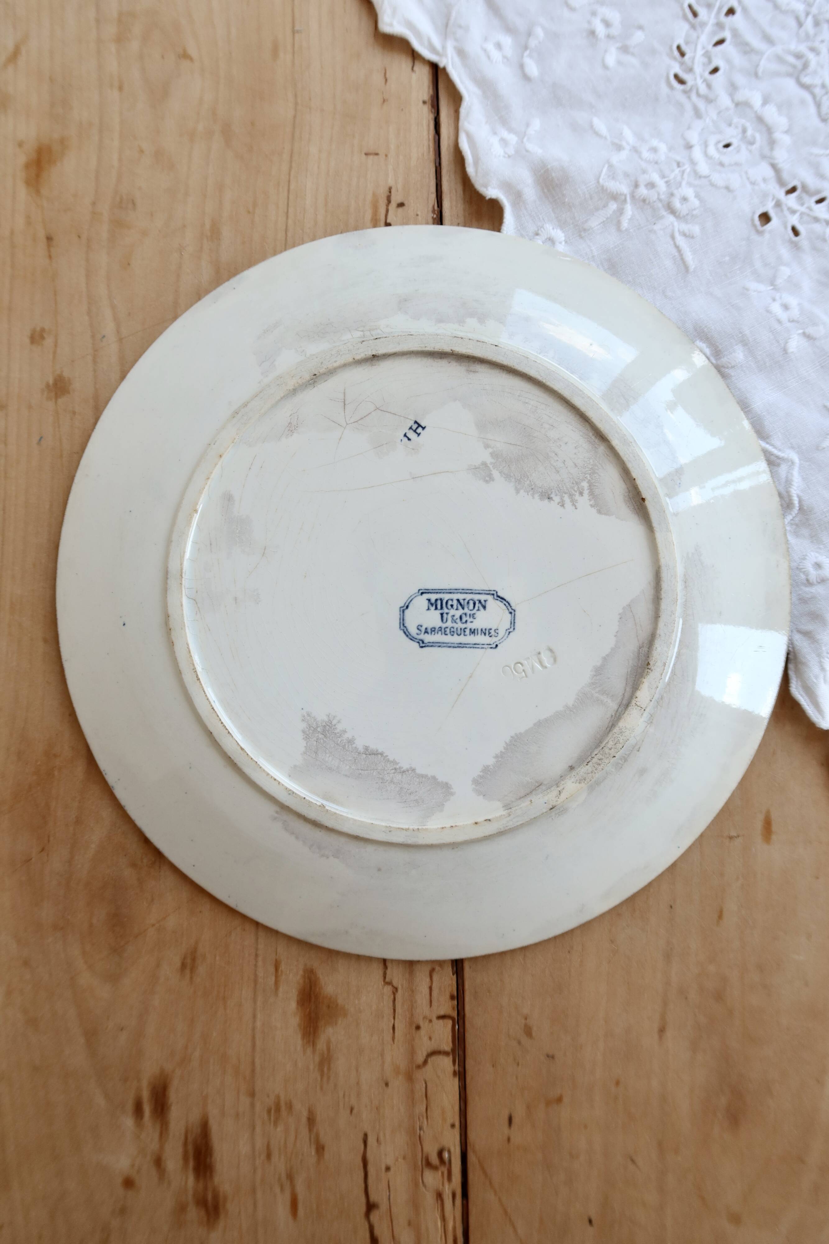 Antique flat plate, ironstone Sarreguemines U&C model Mignon.
