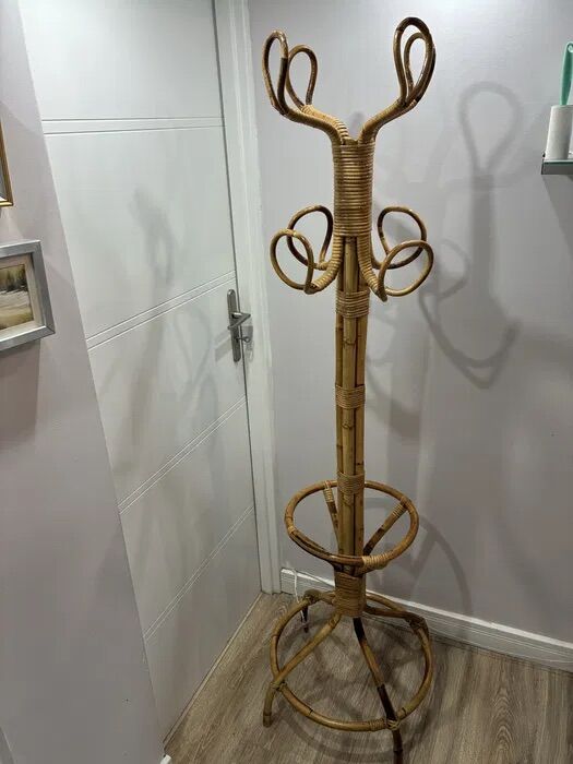 Vintage Italian Bamboo Rattan Coat Stand 1970s