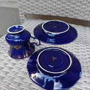 Superb Coffee/Tea Trio in Cobalt Blue & Gold Porcelain - Chodzież Poland