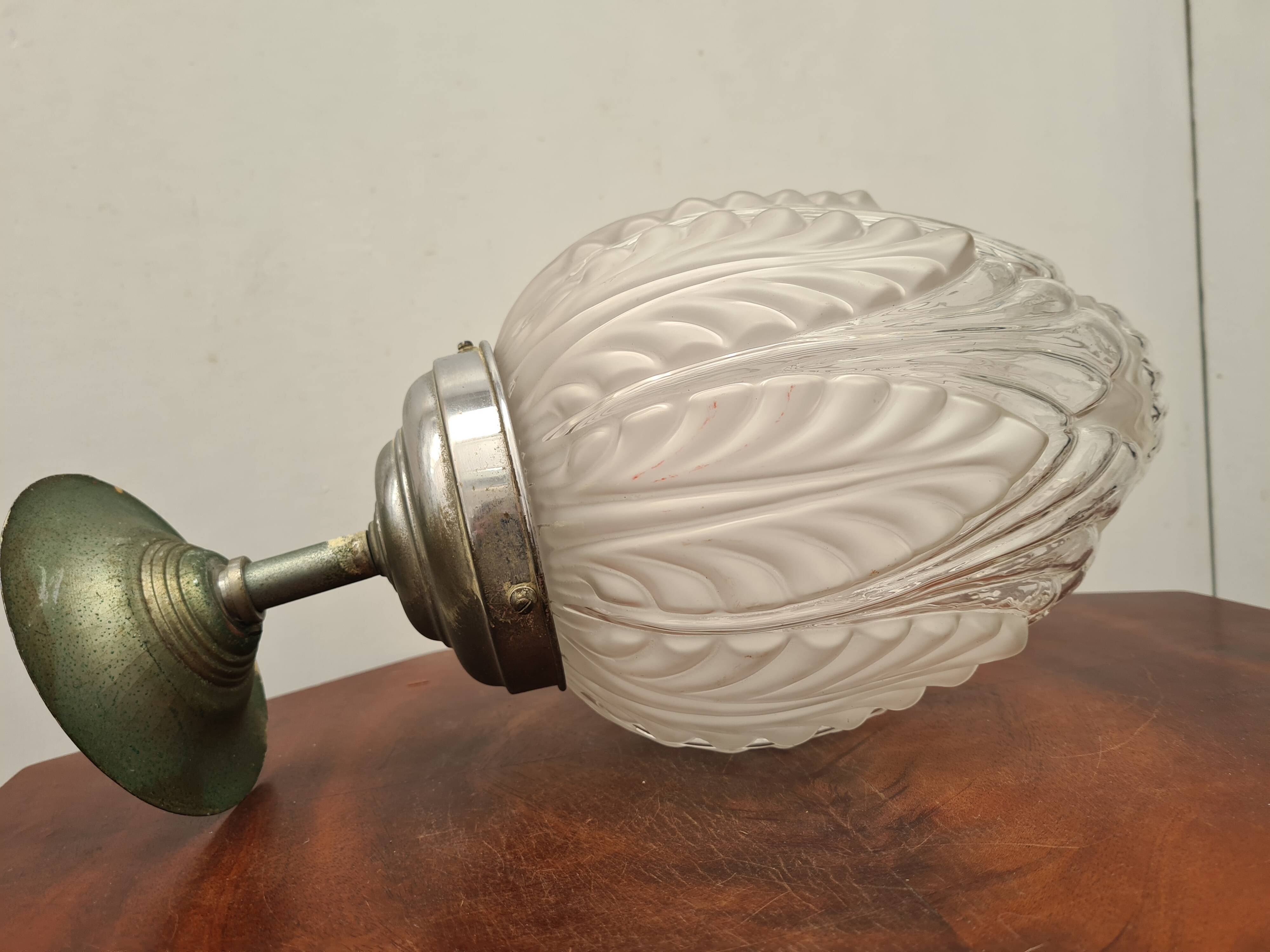Art deco pendant light, frosted glass, French work