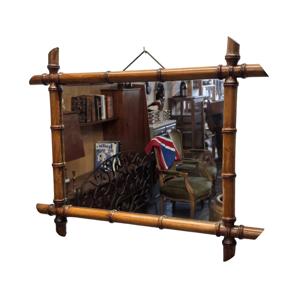 Large French Faux Bamboo Mirror, 1st half 1900s