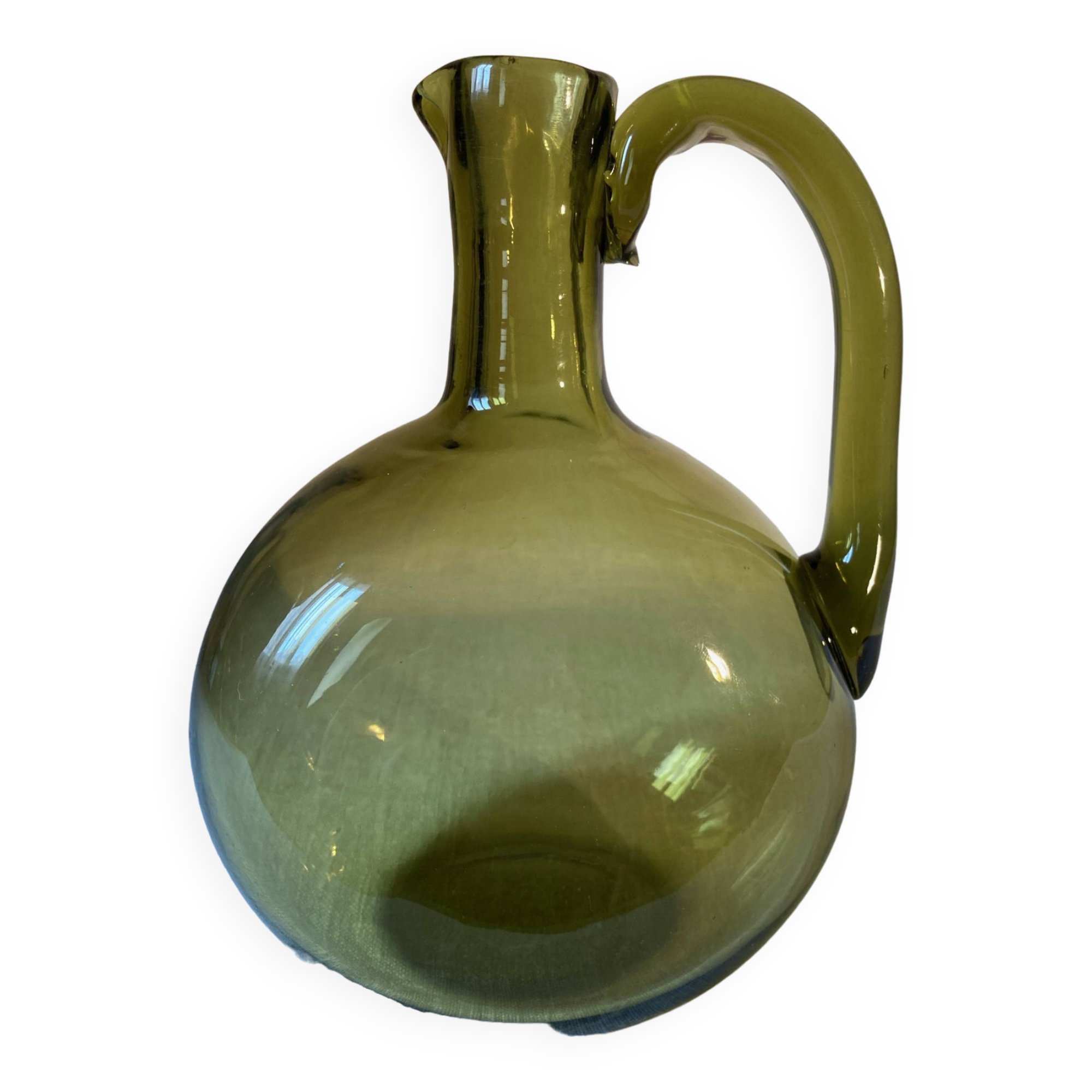 Green blown glass carafe