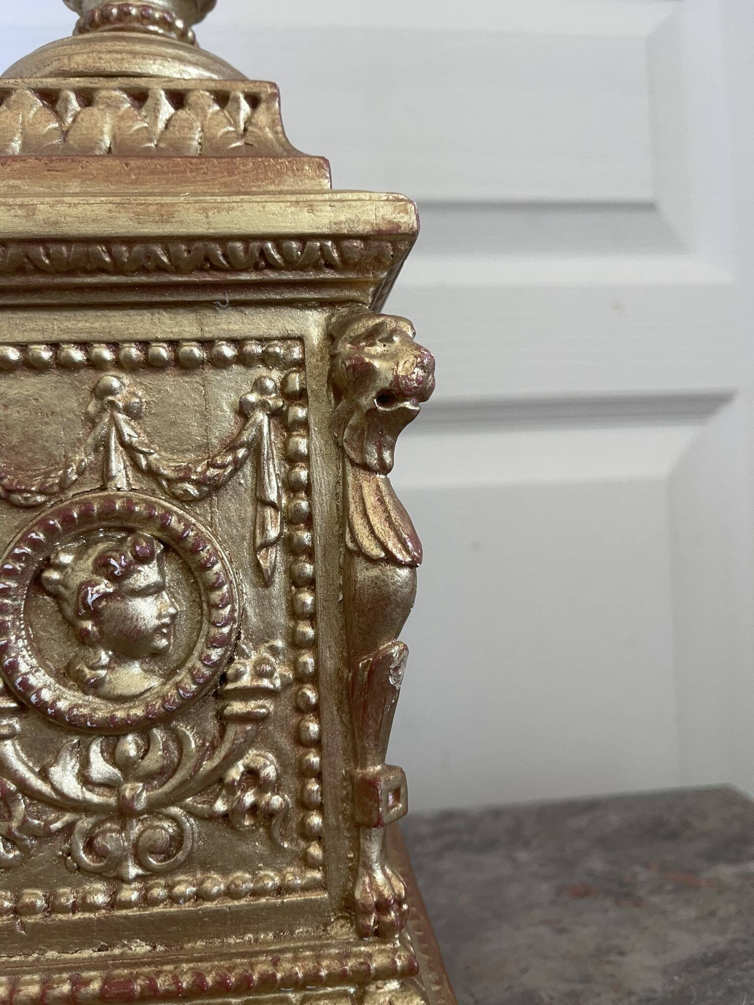 Antique Large Cassolette Lamp Empire Greek Roman Gilded Wood 19th Century 60