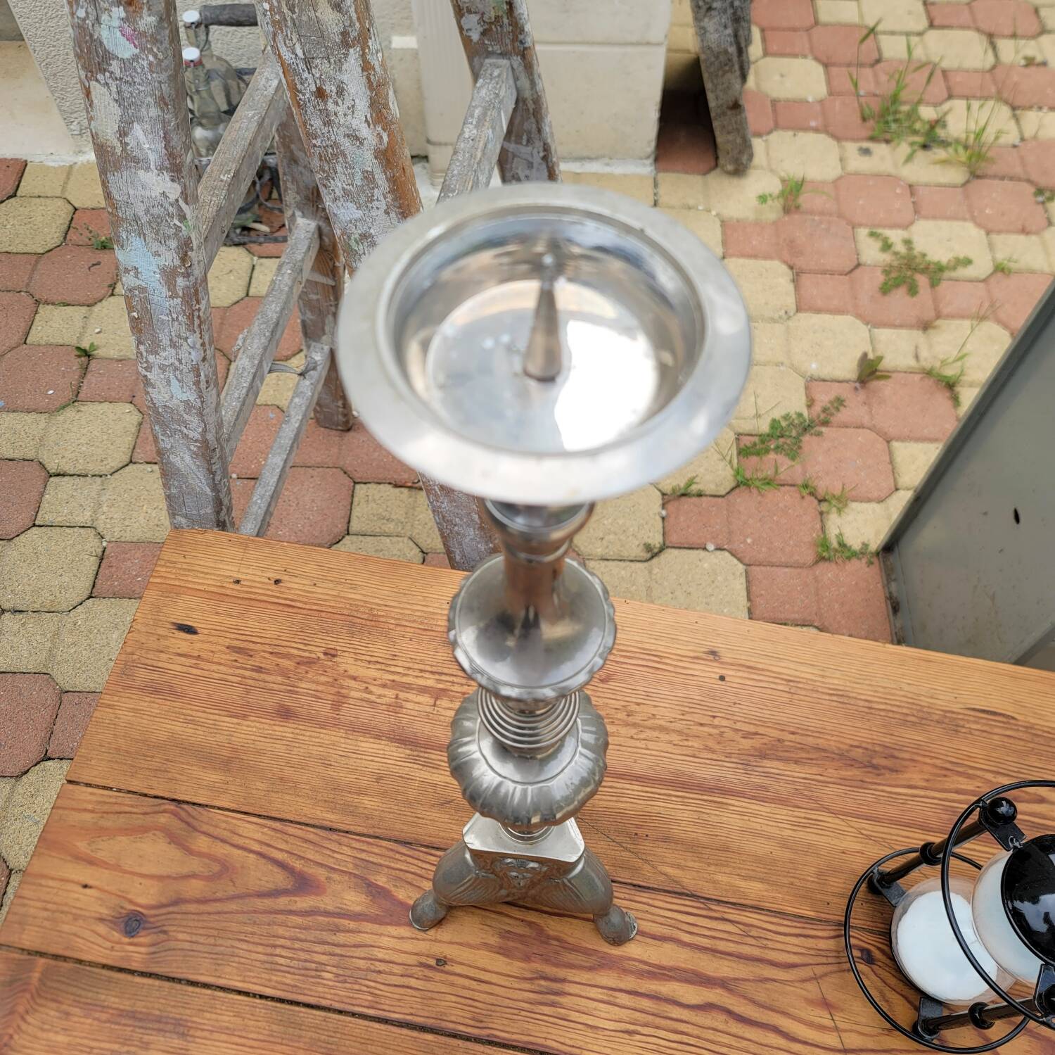 Large silver-plated metal candlestick