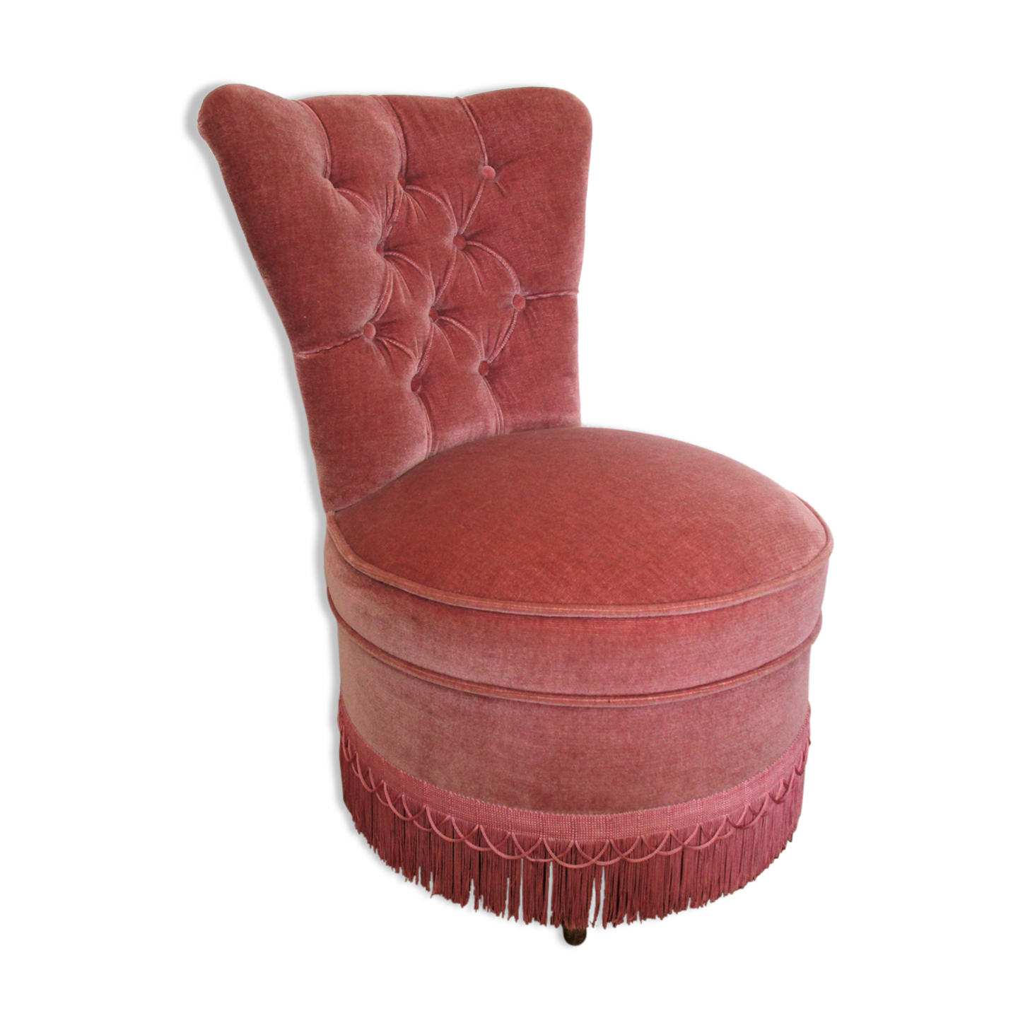 Fauteuil velours rose poudré chauffeuse style napoléon iii vintage
