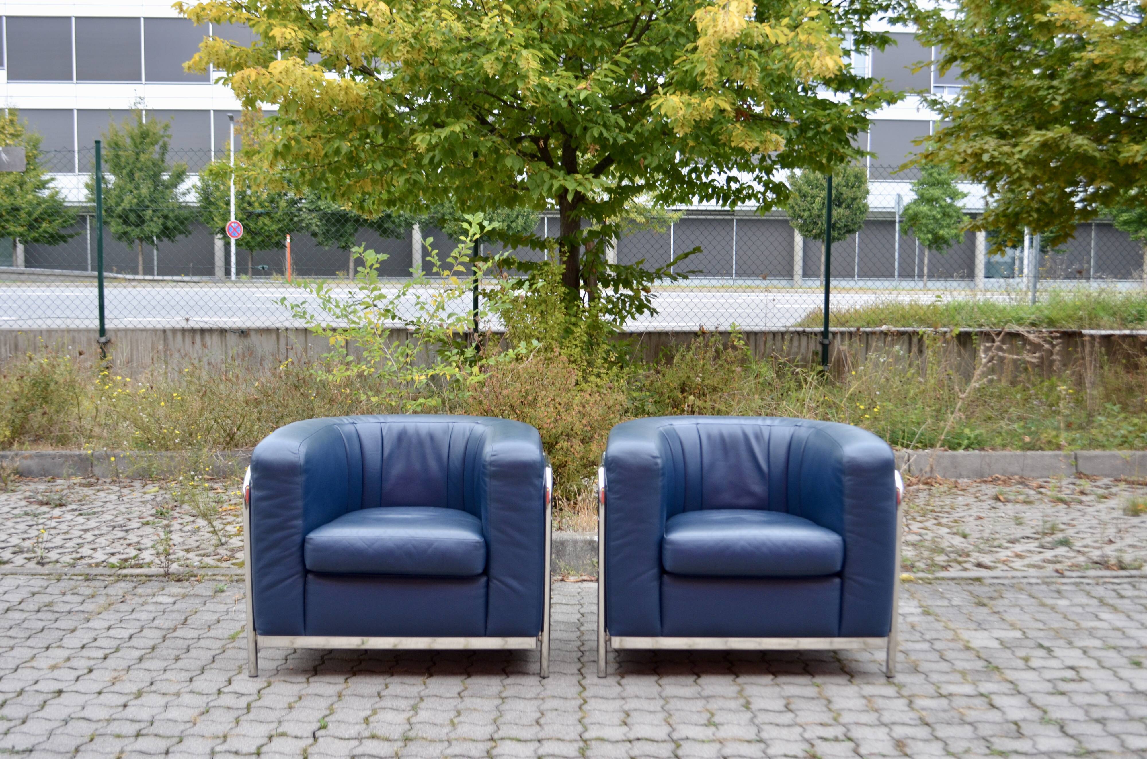 Zanotta Onda set Sofa & 2 Chairs blue leather