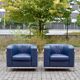 Ensemble canapé & 2 fauteuils en cuir bleu Zanotta Onda