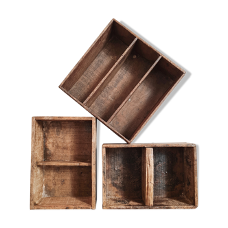 Old trio wooden workshop lockers
