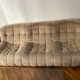Sofa 3 places Kashima Line Roset velvet beige 70s