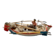 Barque de pêcheurs en bois avec deux personnages en papier maché, années 50-60