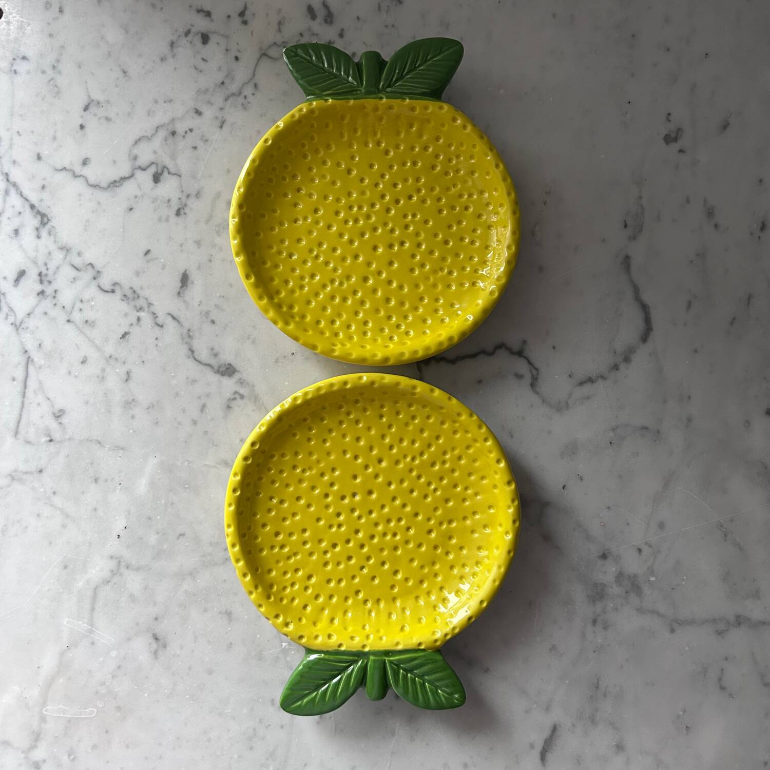 Paire de plats citrons en barbotine