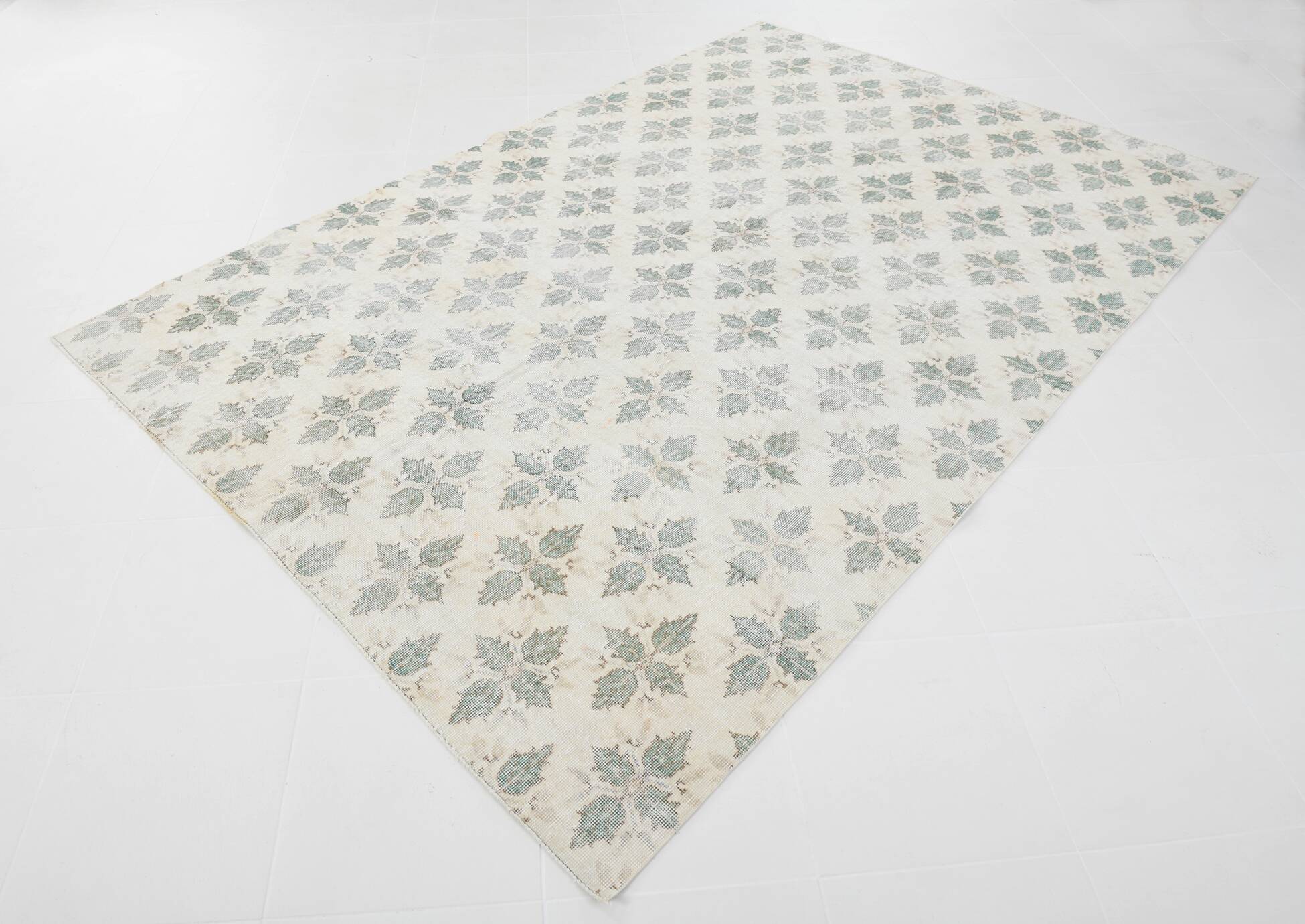 Tapis vintage géométrique beige délavé 7x10, 198x296 cm