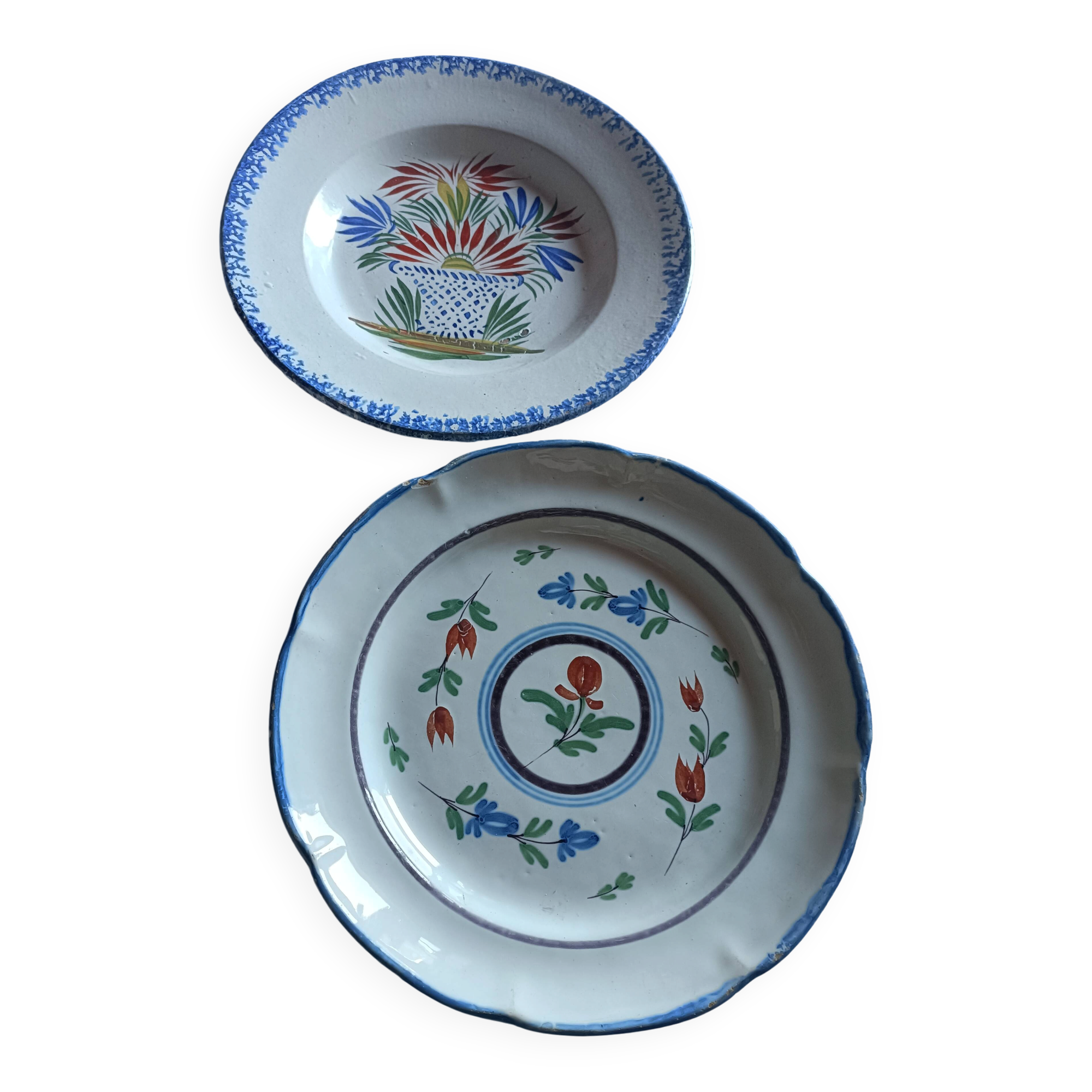 Two 19th-century plates in earthenware.
