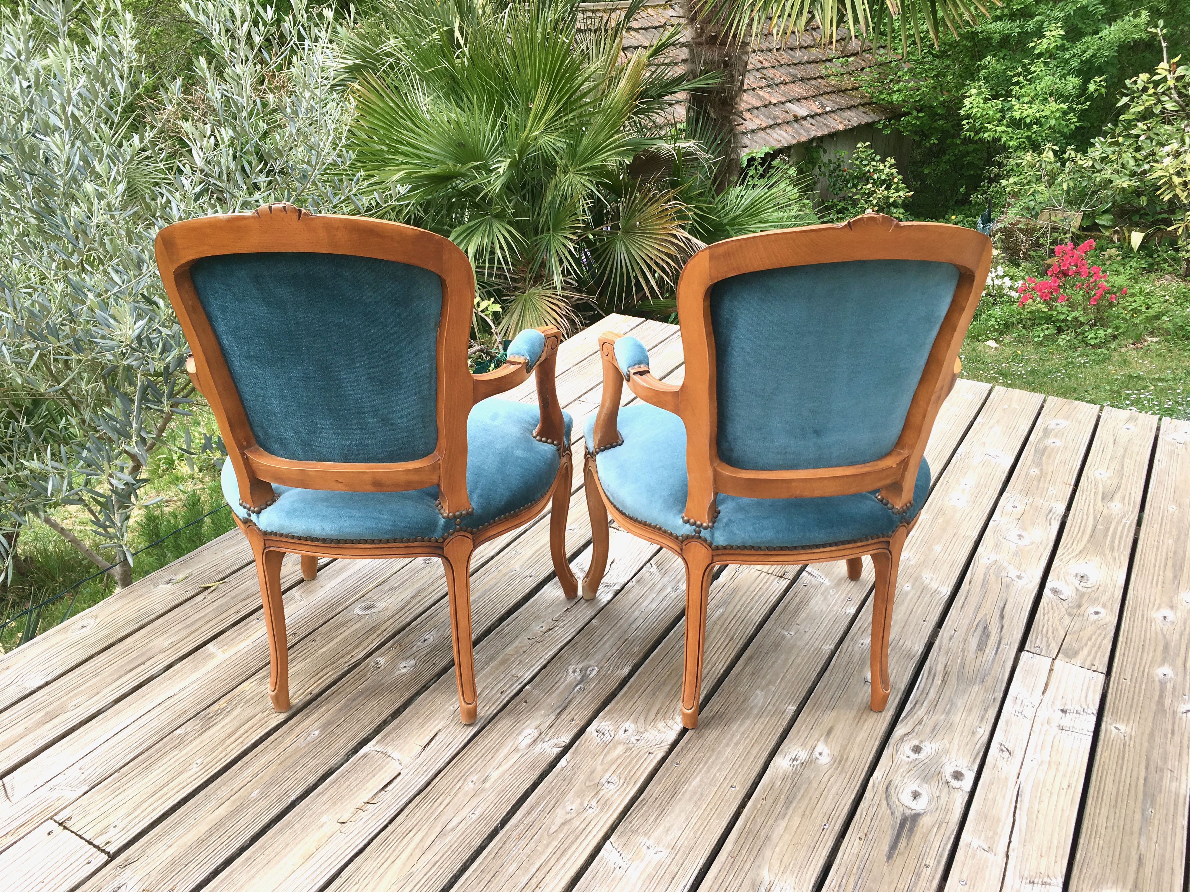 Louis XV-style basket bed and 2 convertible armchairs