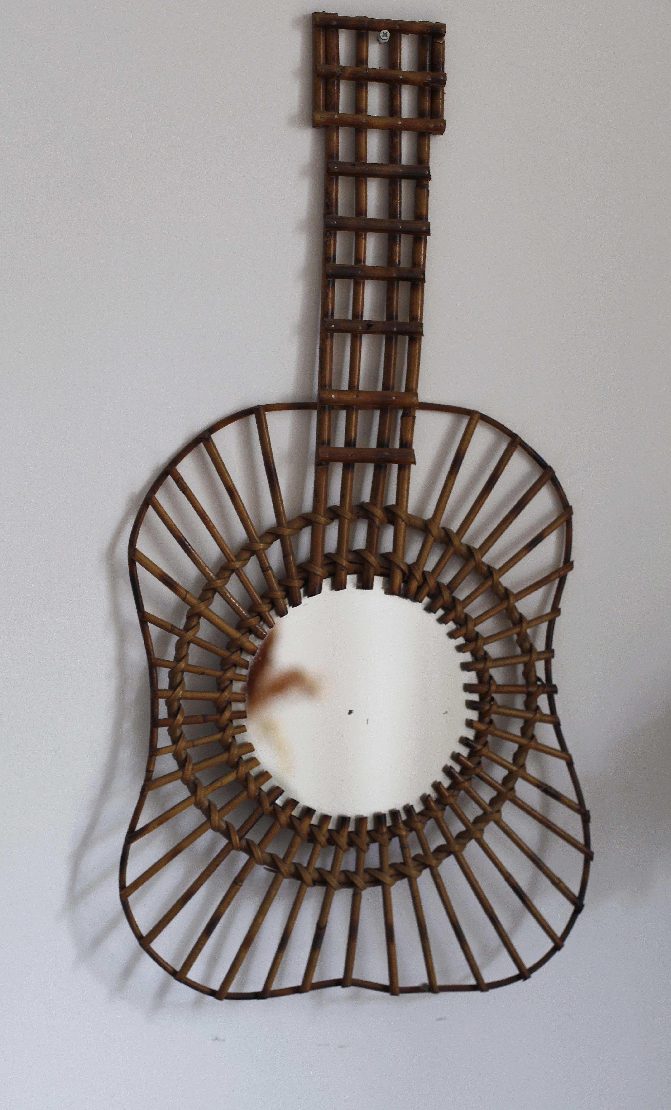 Rattan guitar mirror 75 x 38 cm year 1950