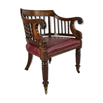 Chaise de bureau en cuir de boeuf rouge victorien