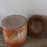 Vintage stoneware vase pot with lid
