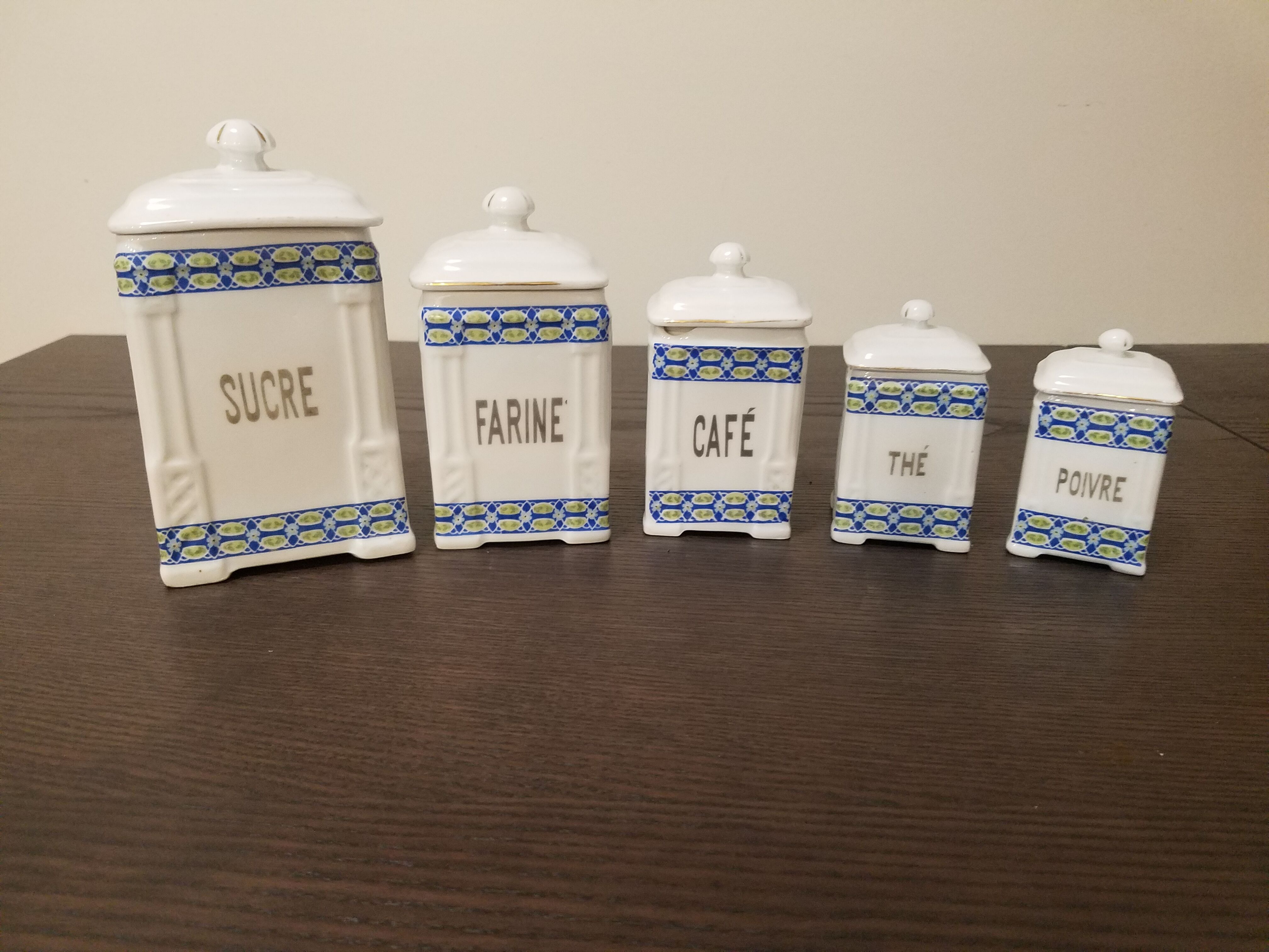 Art deco spice pots in fine porcelain numbered