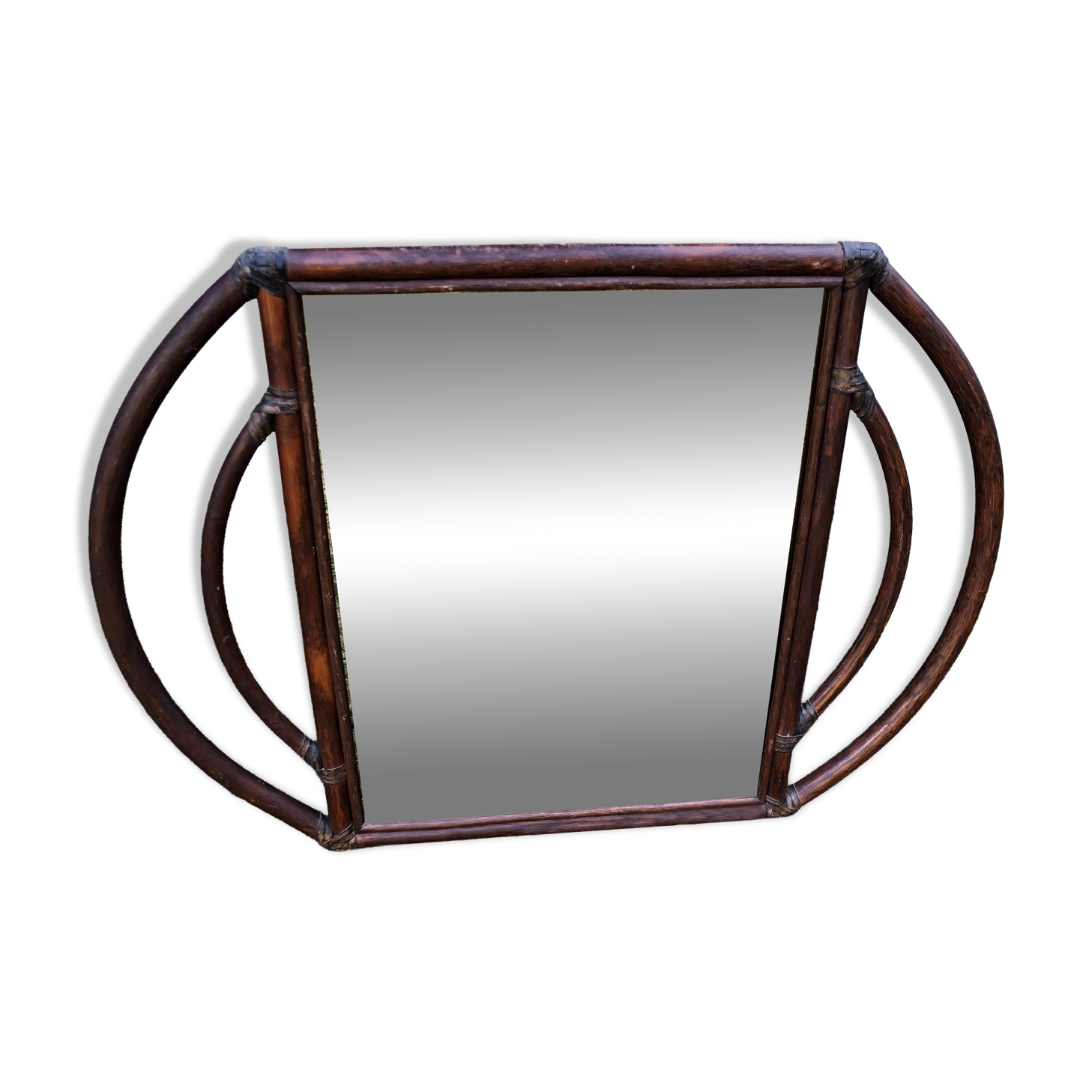 Grand miroir vintage en rotin