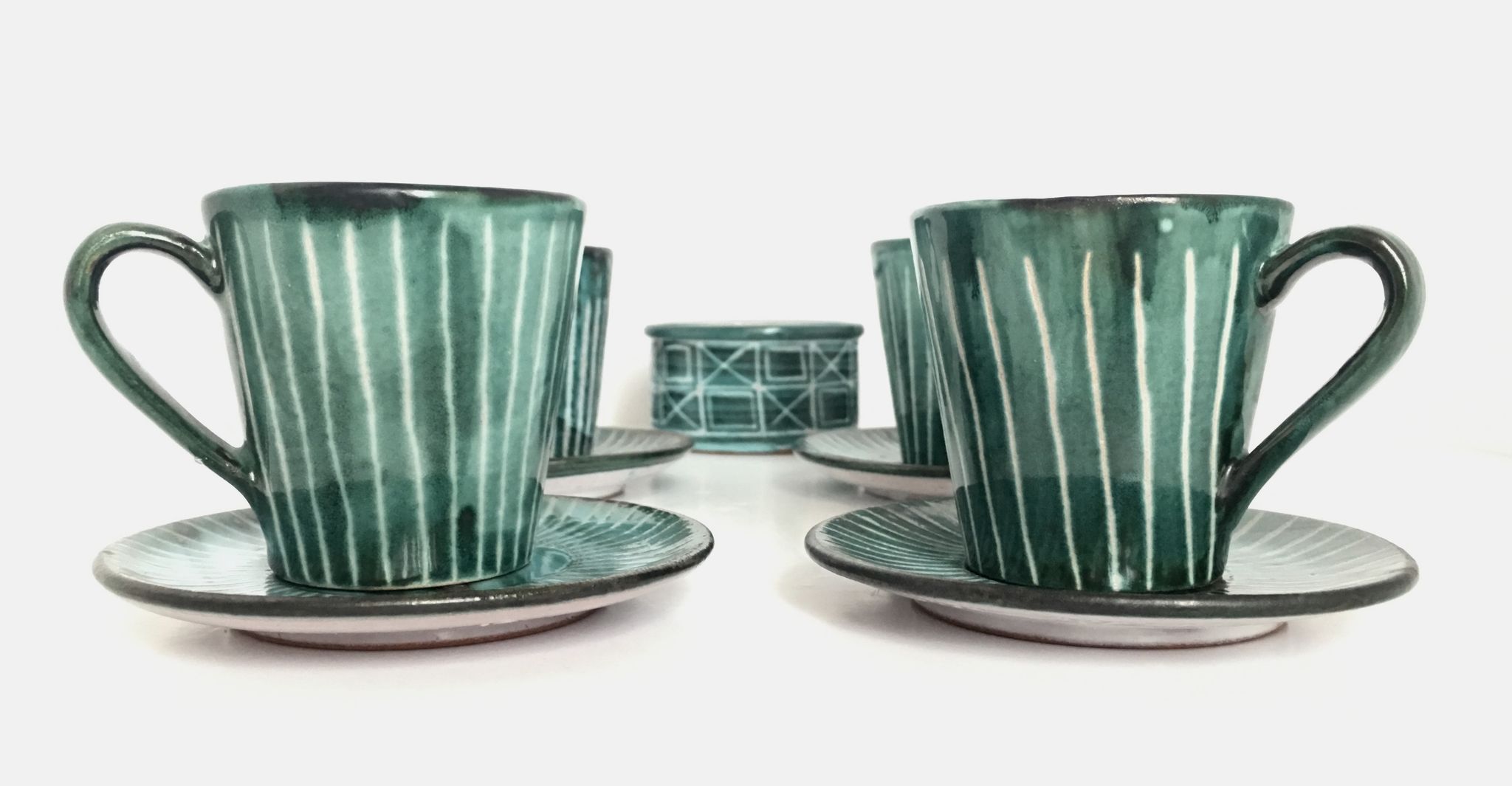 Tasses à café avec soucoupes et sucrier Robert Picault Vallauris 1950/60