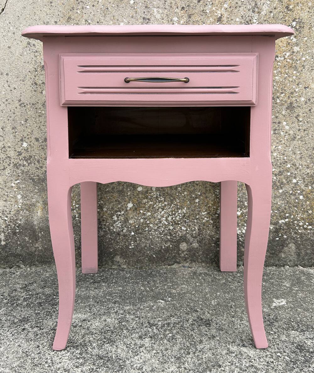 Vintage bedside table, romantic style, powder pink, 1960s.