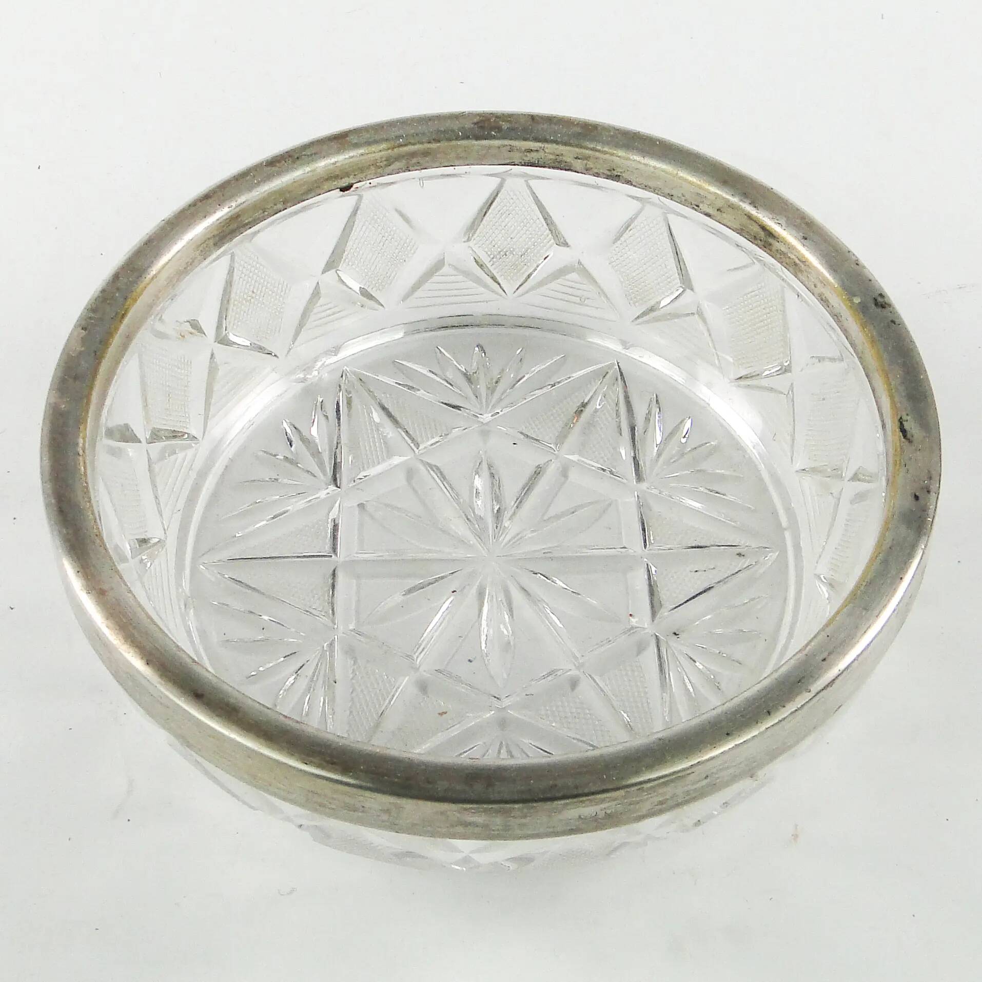 Decorative mid-century modern fruit bowl, crystal, silver-plated brass, Poland, 1970s