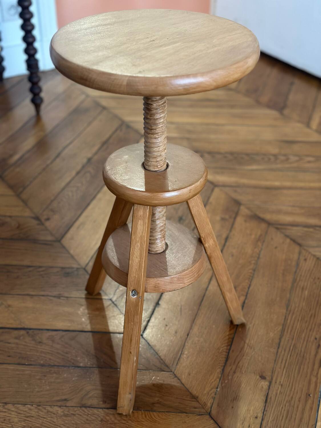 Vintage wooden tripod artist watchmaker stool brutalist workshop