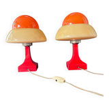 Paire Lampes Vintage Rétro Futuriste OVNI Verre Et Céramique 1970