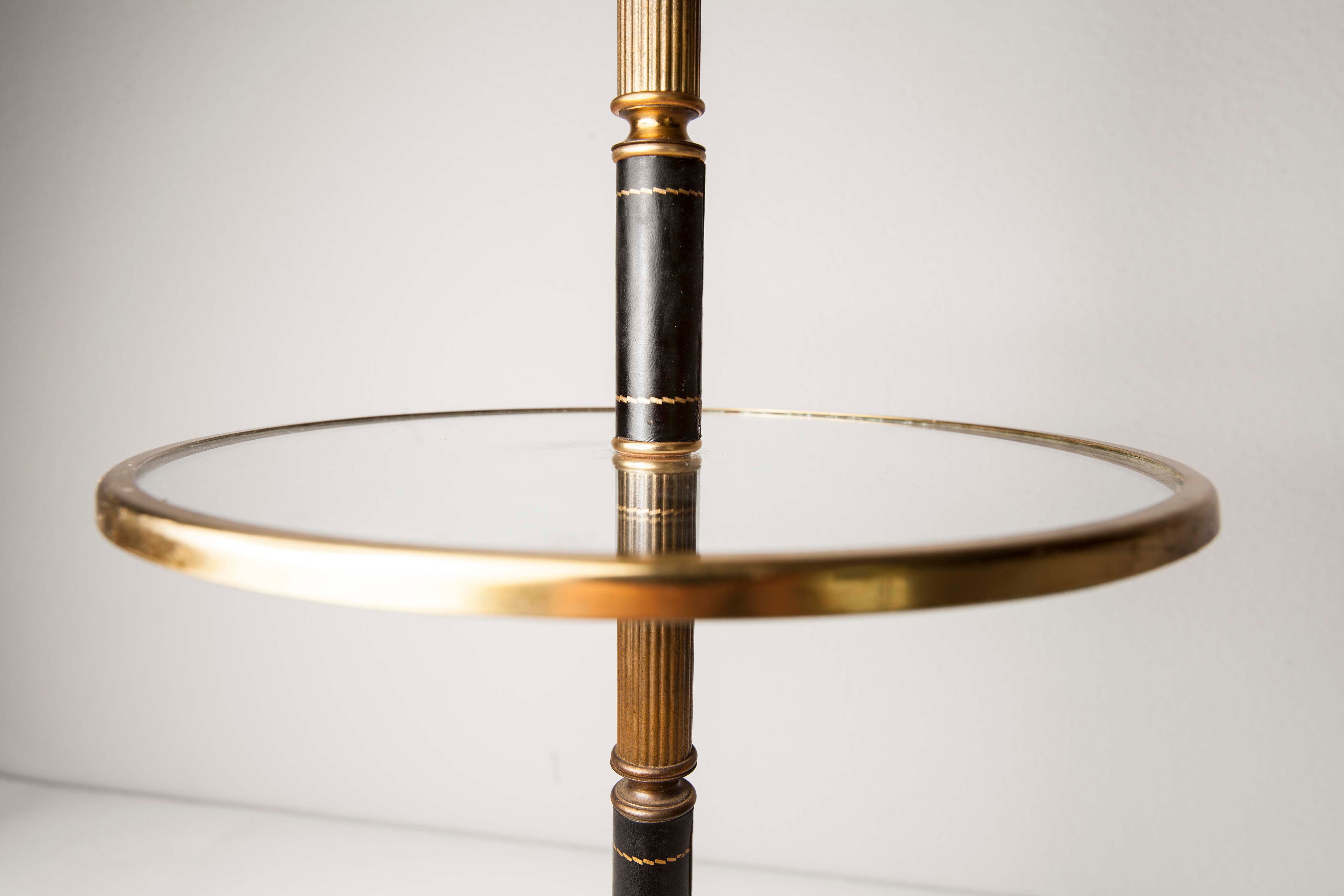 Ashtray on feet 60s gold, glass and leather