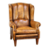 Sheepskin wingback chair with a unique design and a beautiful patina