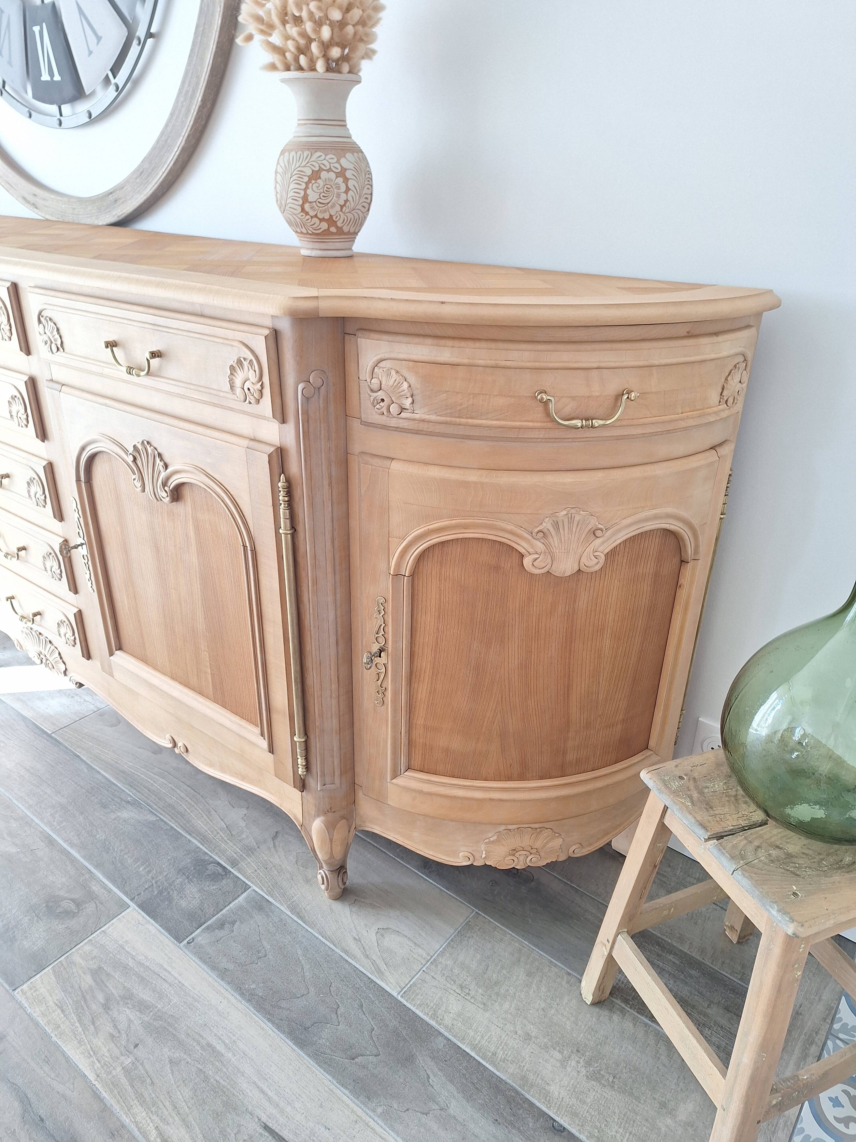 Low buffet in solid cherry wood renovated – Louis XV style – 250 cm