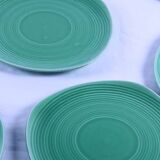 Set of 6 small vintage green plates from Sarreguemines.