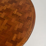 Round parquet coffee table with conical legs, spain