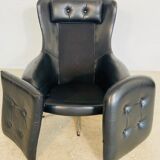 Vintage Danish mid-century black leather swivel chair, 1970s