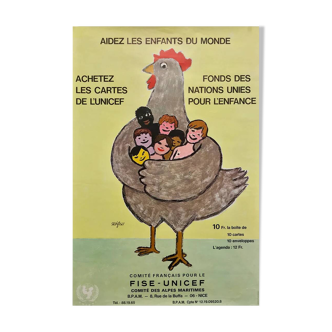 Affiche unicef aidez les enfants du monde 1984 par raymond savignac - petit format - on linen