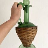 Vintage Italian Glass and Wicker Carafe