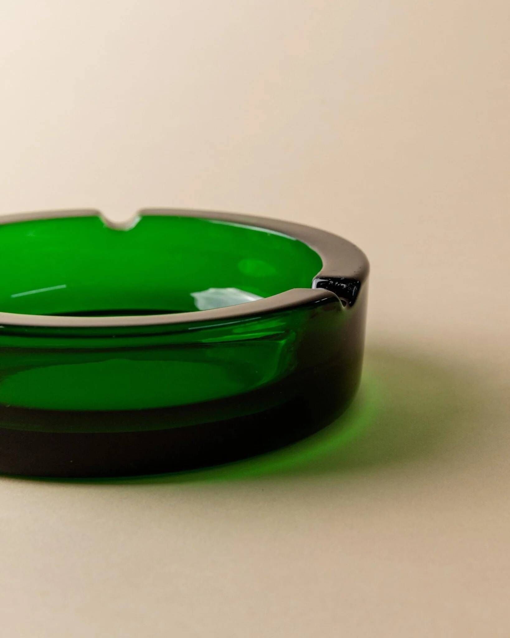 Emerald Green Glass Ashtray, Minimal Mid-Century Italian Design, 1970s Vintage Table Decor