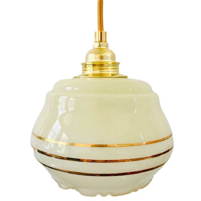 Vintage hanging lamp artdeco in yellow glass gold