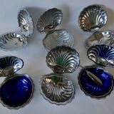 Shell pocket in silver metal and blue glass interior from the 60s and 70s