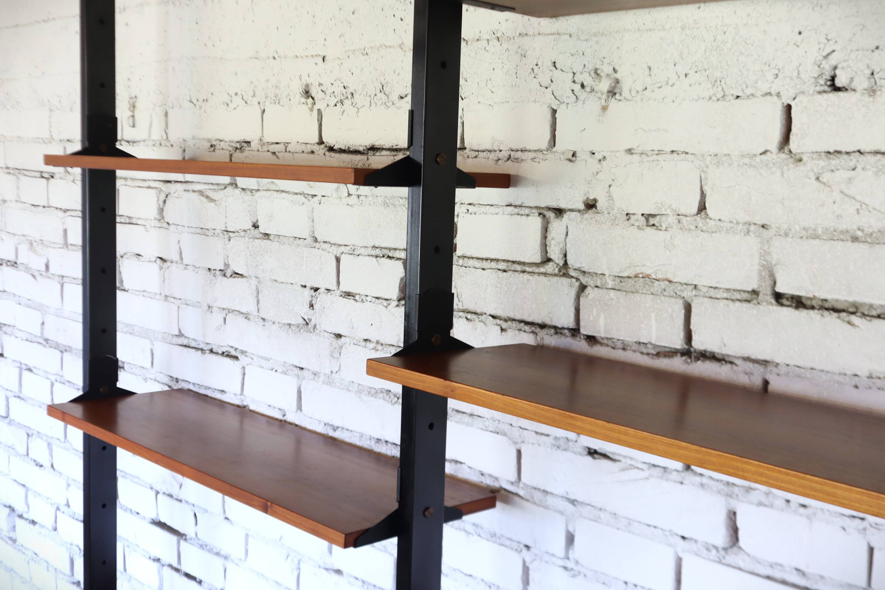 1950s mid-century wall unit teak and iron folding desk & cabinet module